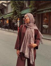 koyu bej  etnik desenli şal