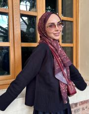 mürdüm sarmaşık desenli şal