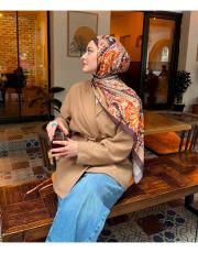 kahve aria desenli şal