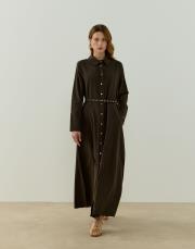 kahve lera keten elbise