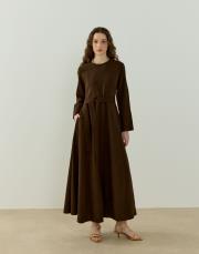 kahve lara keten elbise 2