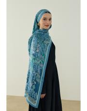 mavi elena desenli floş viskon şal