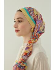 sarı elena desenli floş viskon şal