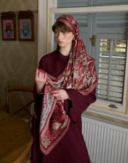 gül kurusu elena desenli floş viskon şal 4