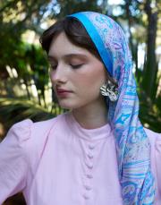 mavi tiana desenli floş viskon şal