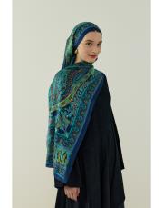 yeşil tiana desenli floş viskon şal