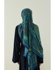 yeşil tiana desenli floş viskon şal 4