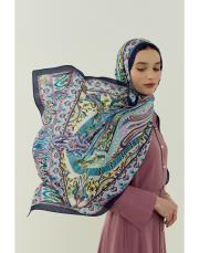 lacivert tiana desenli floş viskon şal