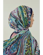 lacivert tiana desenli floş viskon şal 4