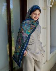 lacivert hera desenli floş viskon şal 3