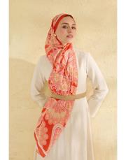 turuncu flora desenli şal