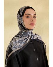 siyah flora desenli şal 2