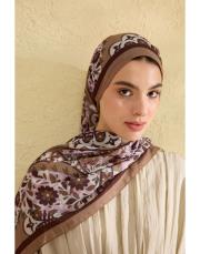 kahve flora desenli şal